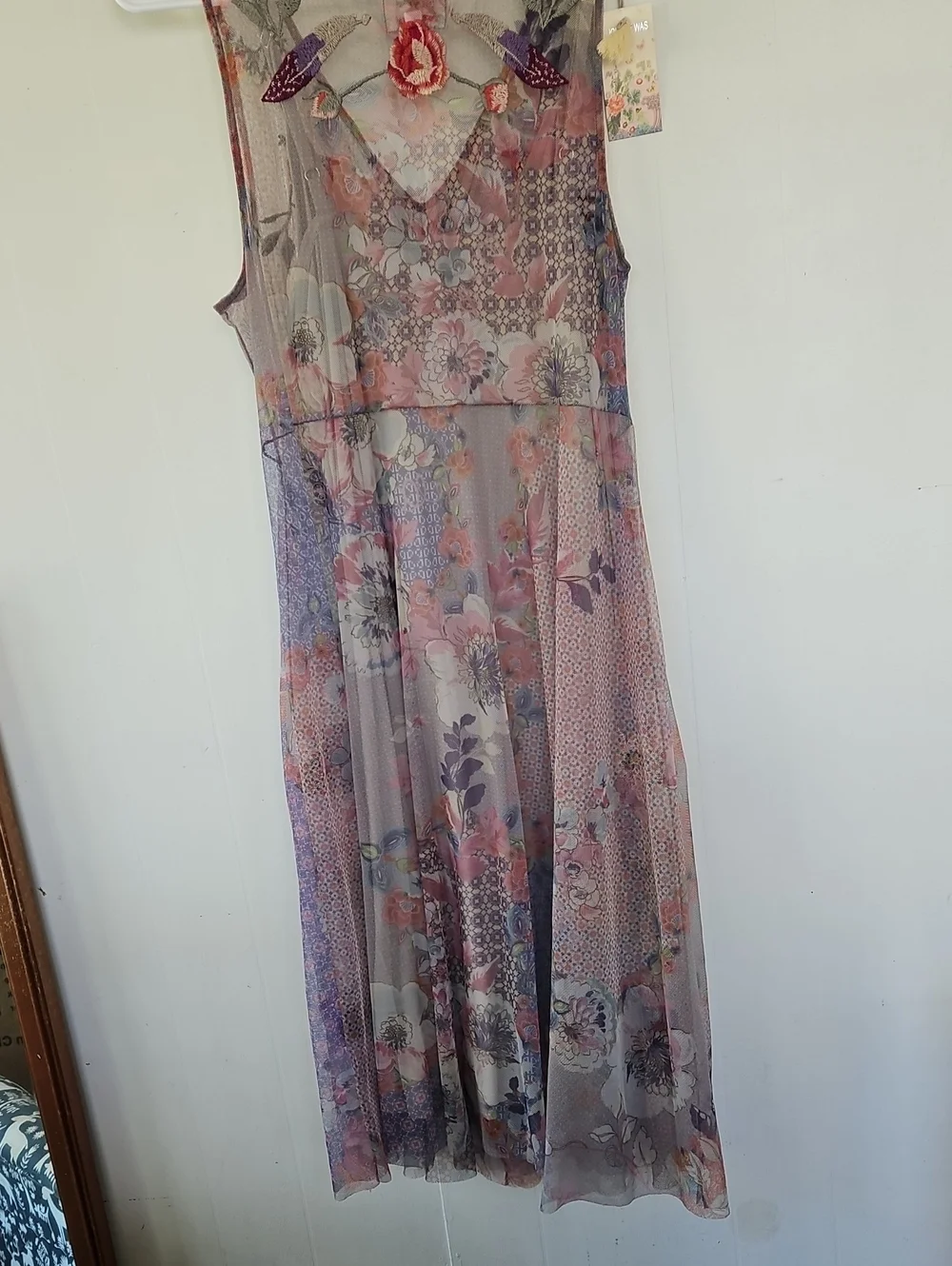 Johnny Was NWT Lavender Floral Embroidered Mesh Midi Dress - Picture 5 of 7